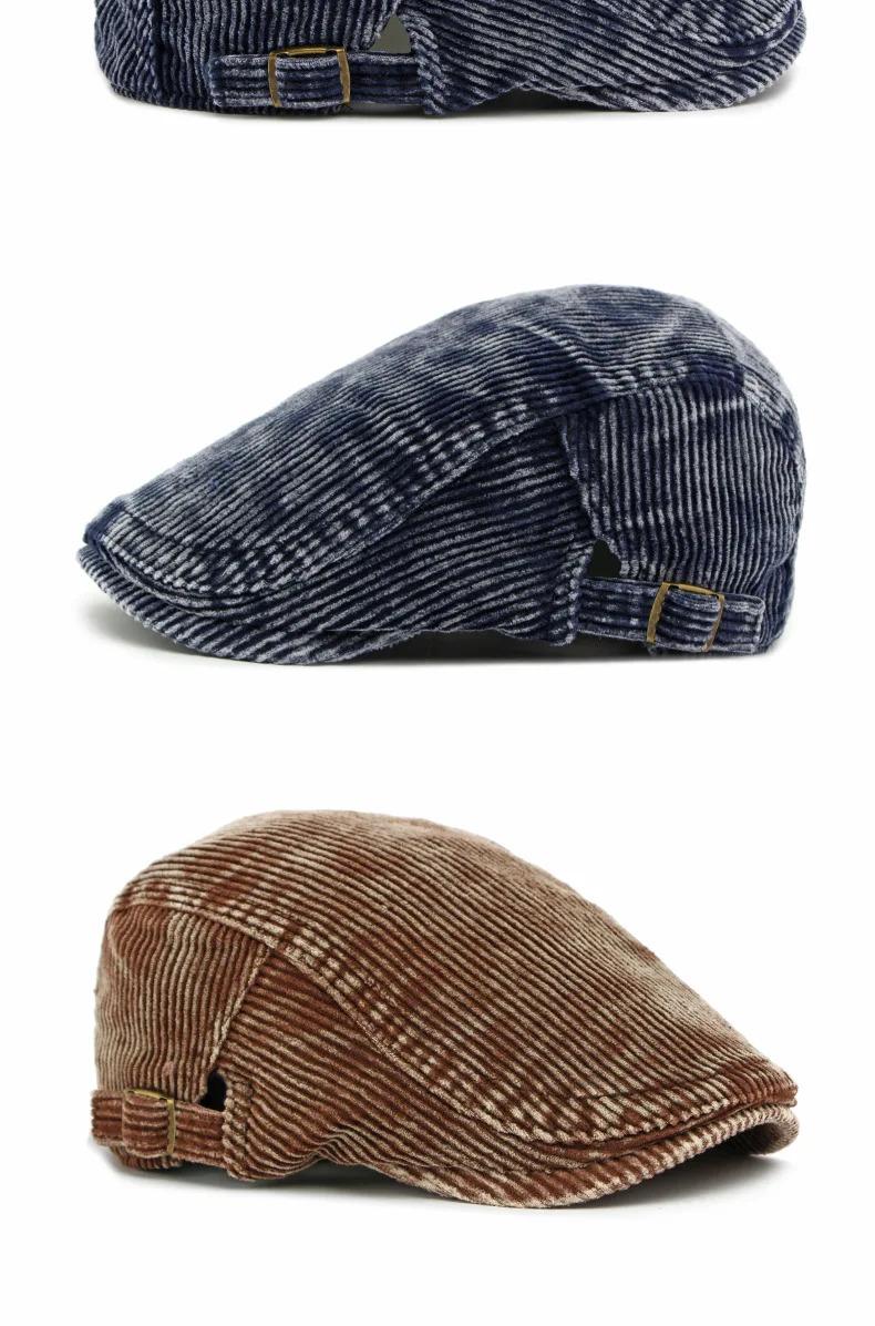 Autumn New Hat for Men and Women Corduroy Beret British Retro Forward Cap Casual Duckbill Cap Washed Cotton