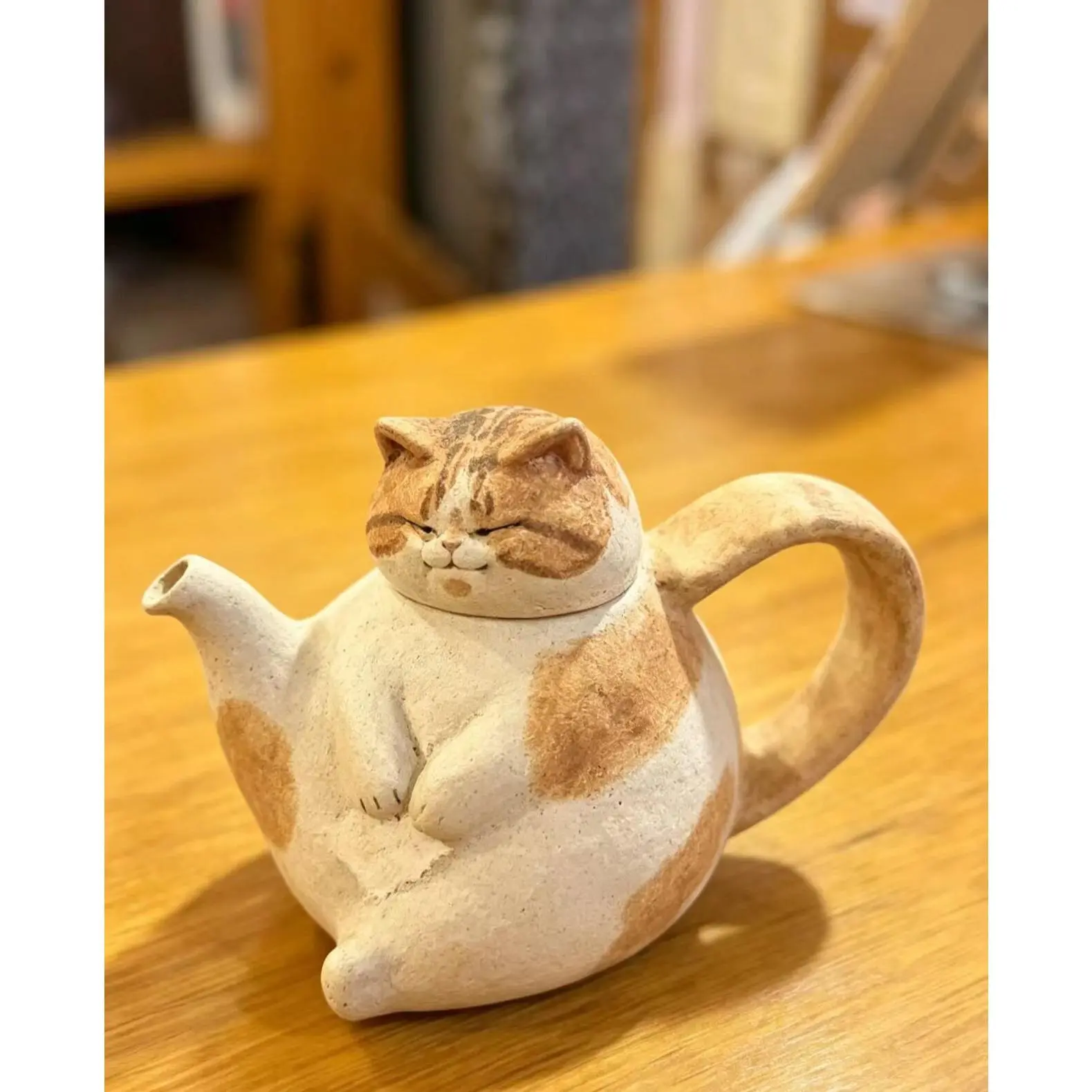 Handmade rustic ceramic cute cat teapot, high aesthetic value tea set, water kettle, wedding and birthday gift set