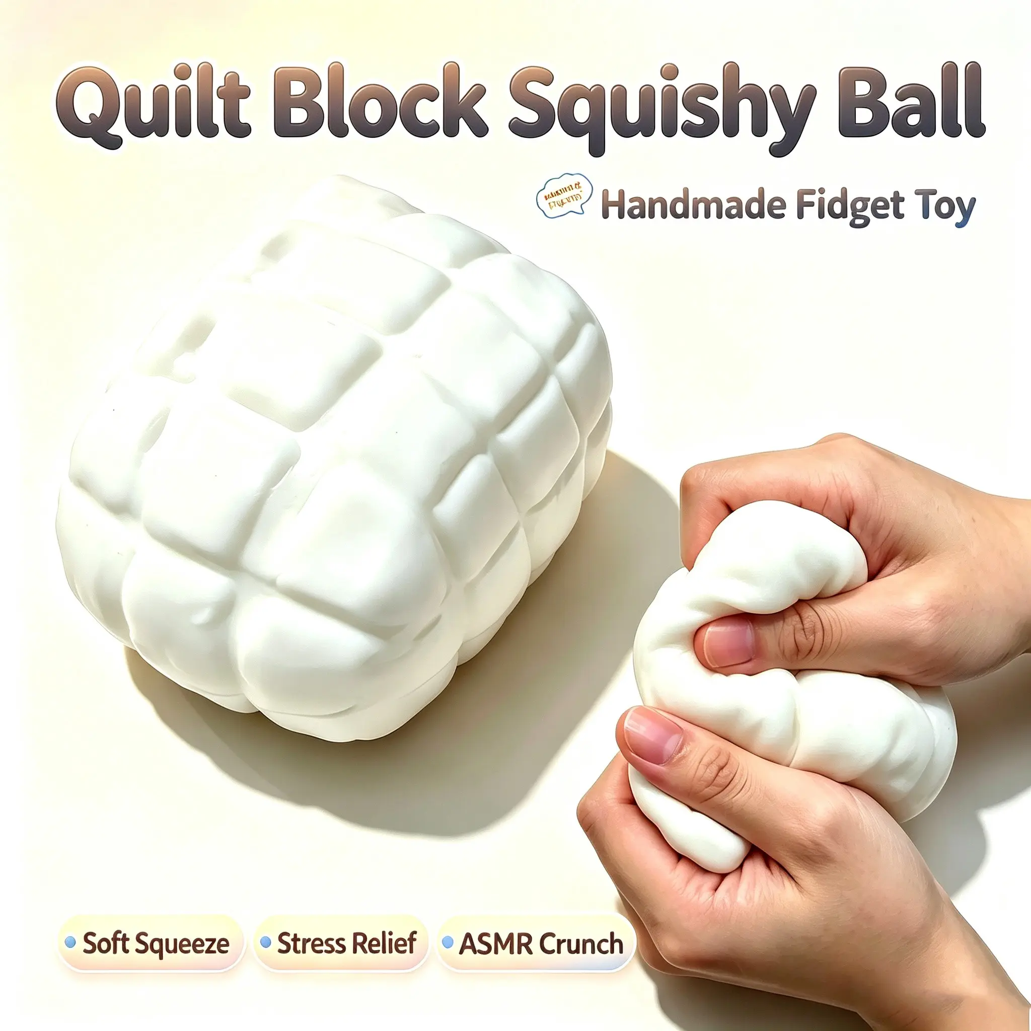 Block Quilt Handmade Squishy Ball, Soft Quilt‑Textured Moldable Squeeze Fidget Toy, Stress Relief Sensory Toy for Adults Teens, Decompression Squeeze Fidgets