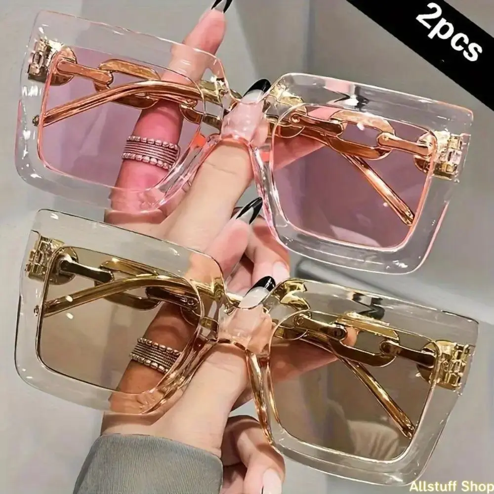 Women's 2-Pair Luxury Oversized Glasses - Rose Gold Frame, Transparent Acrylic Lenses, Trendy Sporty Unisex Design, Gradient/Transition Lenses, Ideal for Outdoor Wear, Female/Sporty Girl Outdoor Activities, Full Rim