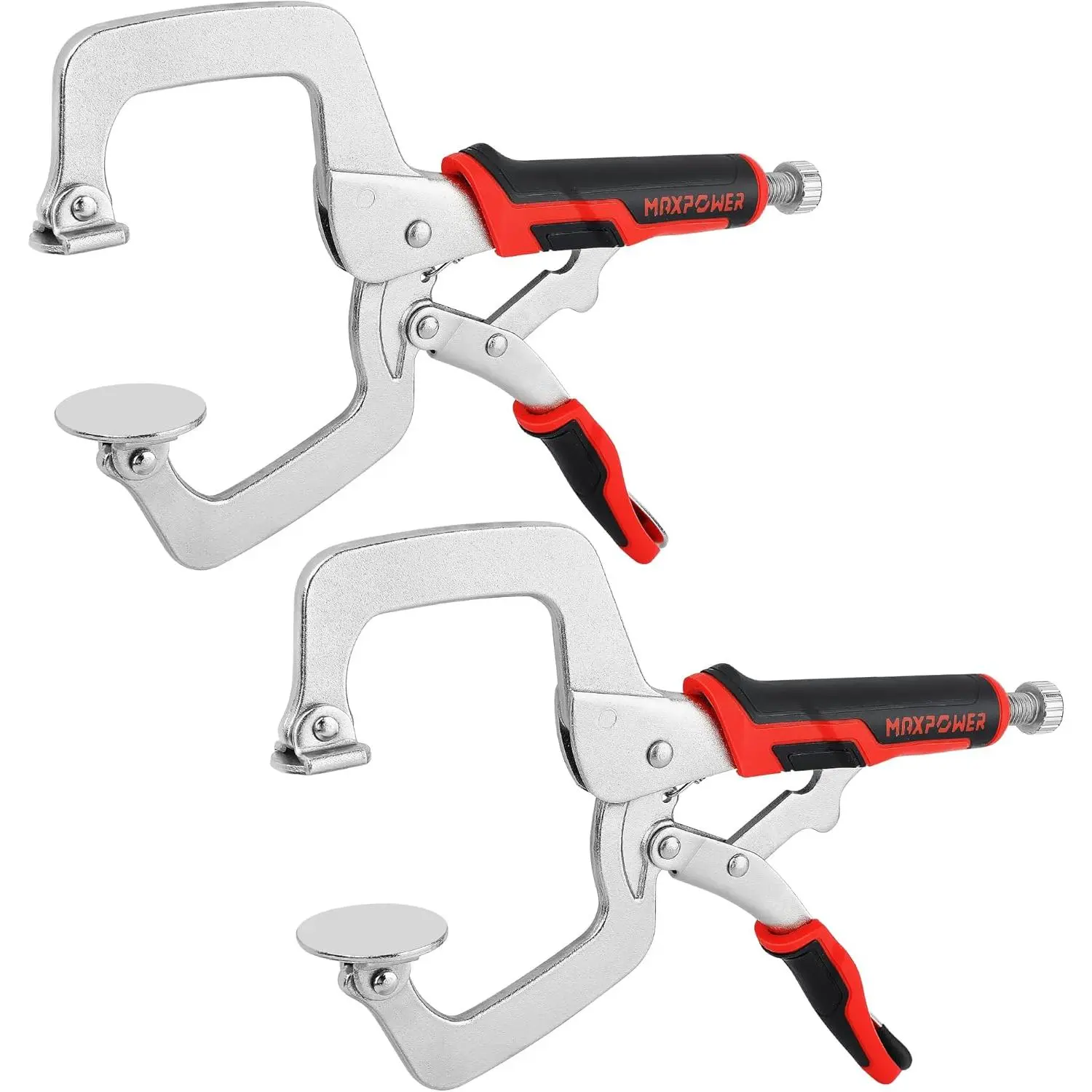 11-Inch Locking C Clamp Set, 2 Pack Face Clamp with Large Flat Swivel Pads, Duty C Clamps Locking Pliers for Woodworking, Carpentry, Cabinetry, and Repair