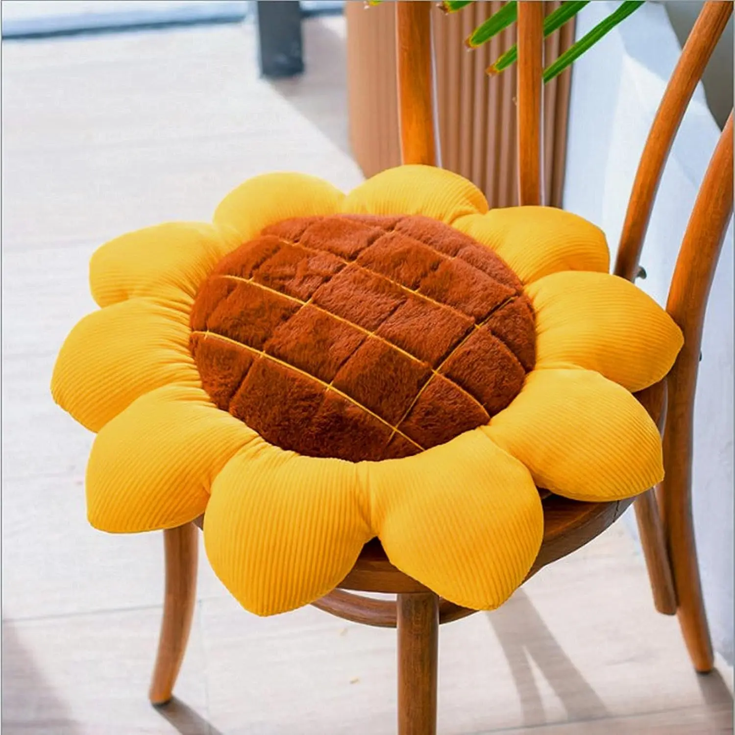 Yellow Sunflower Cushion Mat Home Decor Reversible Floor Pillow Seating Cushion Girls Boys Mother Gift Soft Velvet Stuffed Throw Pillows for Bed Couch Chair Car Office 19''