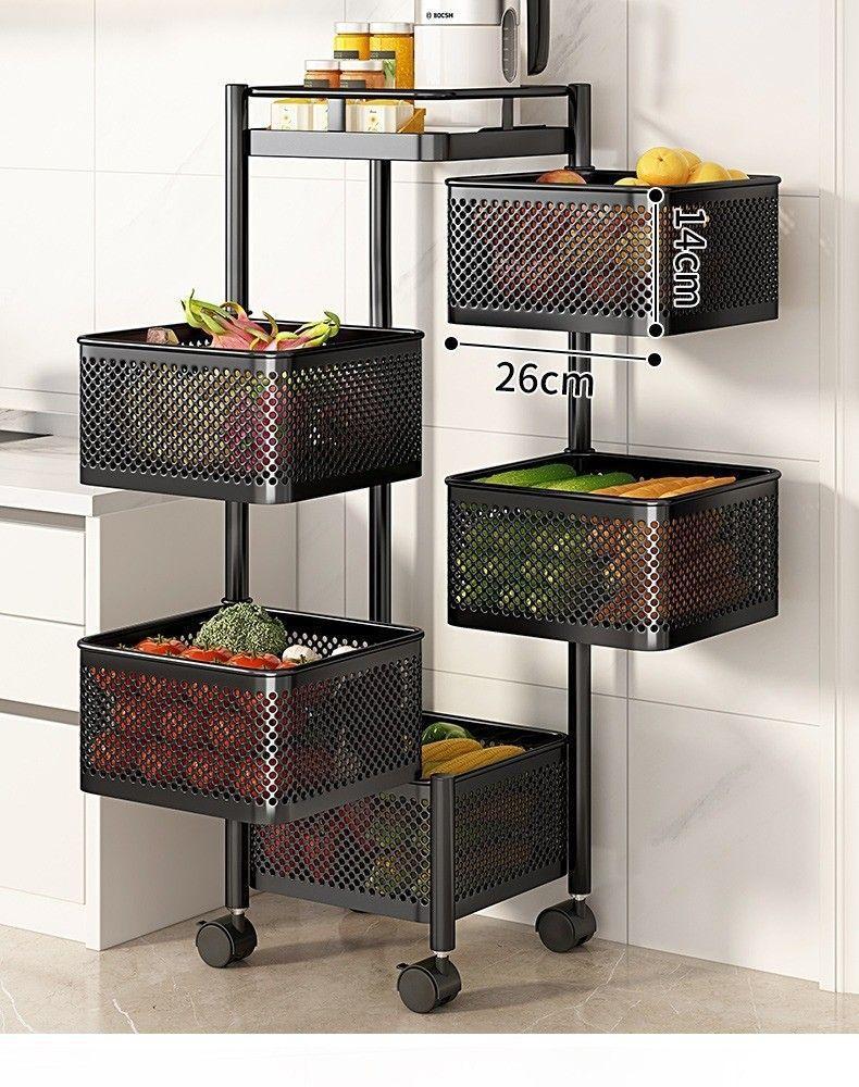 Rotatable multi-layer floor-standing bedroom cart, kitchen storage rack, multifunctional household snack rack, bedside rack