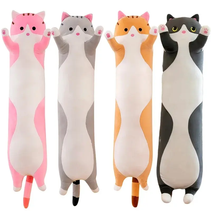 Cute  Cat Plush Toy Long Pink Brown Grey Sleeping Cats Leg Pillow Squishy Little Animal Doll Appeasing Plushie Gift,panda,stitch,collectible,Owl,Squishmallow with Cap,Animated,Grinch,Standing Plush