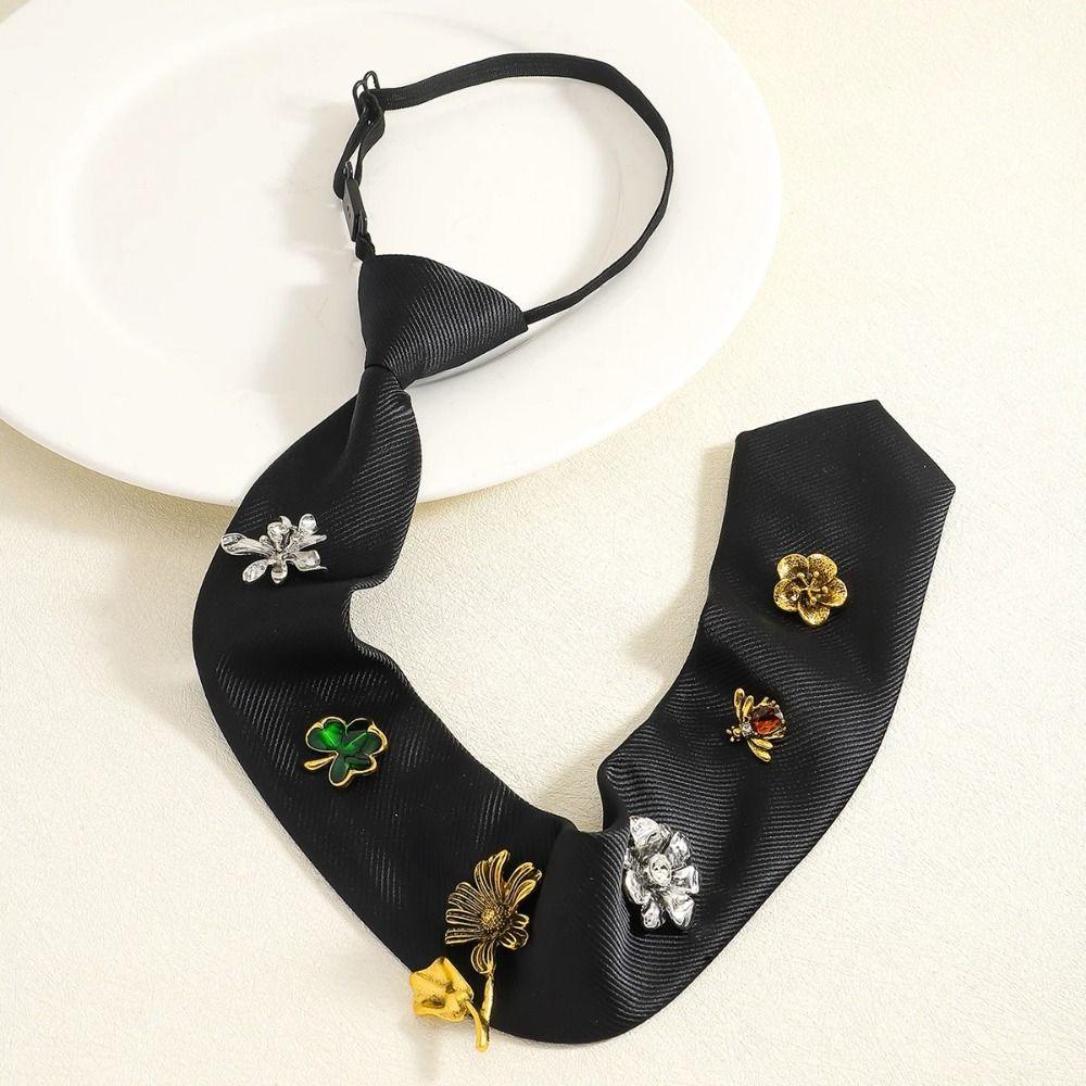 Korean Flower Tie Black Bee Rhinestone Necktie Insect Academic Style Decoration Shirt Tie JK Uniform Decoration