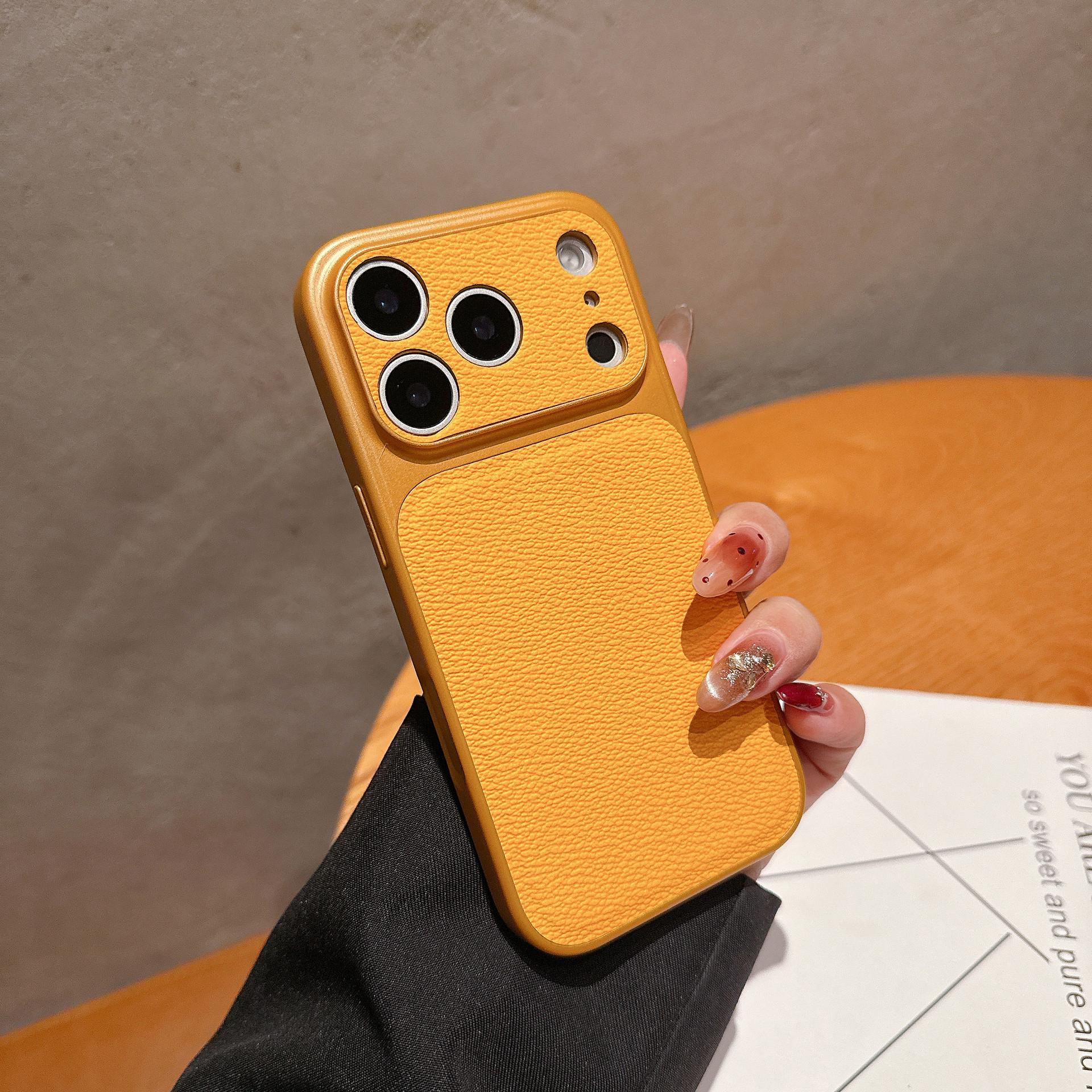 2026 Full Coverage Large Window iPhone 17 Pro Max Lychee Texture Case Compatible with Apple 16/15 /14/13