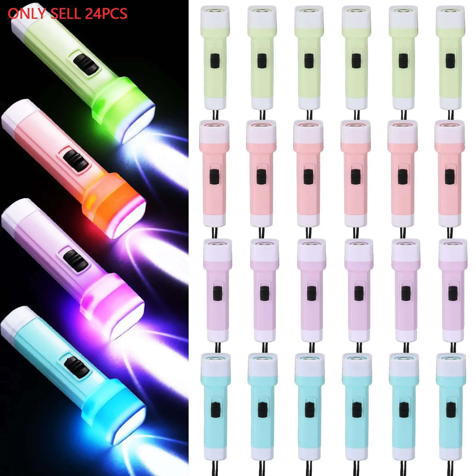 24 Mini LED High Lumen Super Bright Light Flashlights with Lanyard in Assorted Colors, Portable Keychain Flash Lights Battery Powered Flashlights for Parties, Camping, Halloween Gifts, Macaron Style, High Lumens Flashlight
