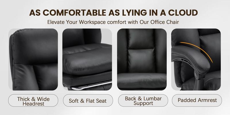 6-Point Vibration Massage Ergonomic Office Chair in Black - Height & Angle Adjustable Gaming Chair with Padded Armrests, 360° Swivel Rolling, Ideal for Office, Bedroom & Study