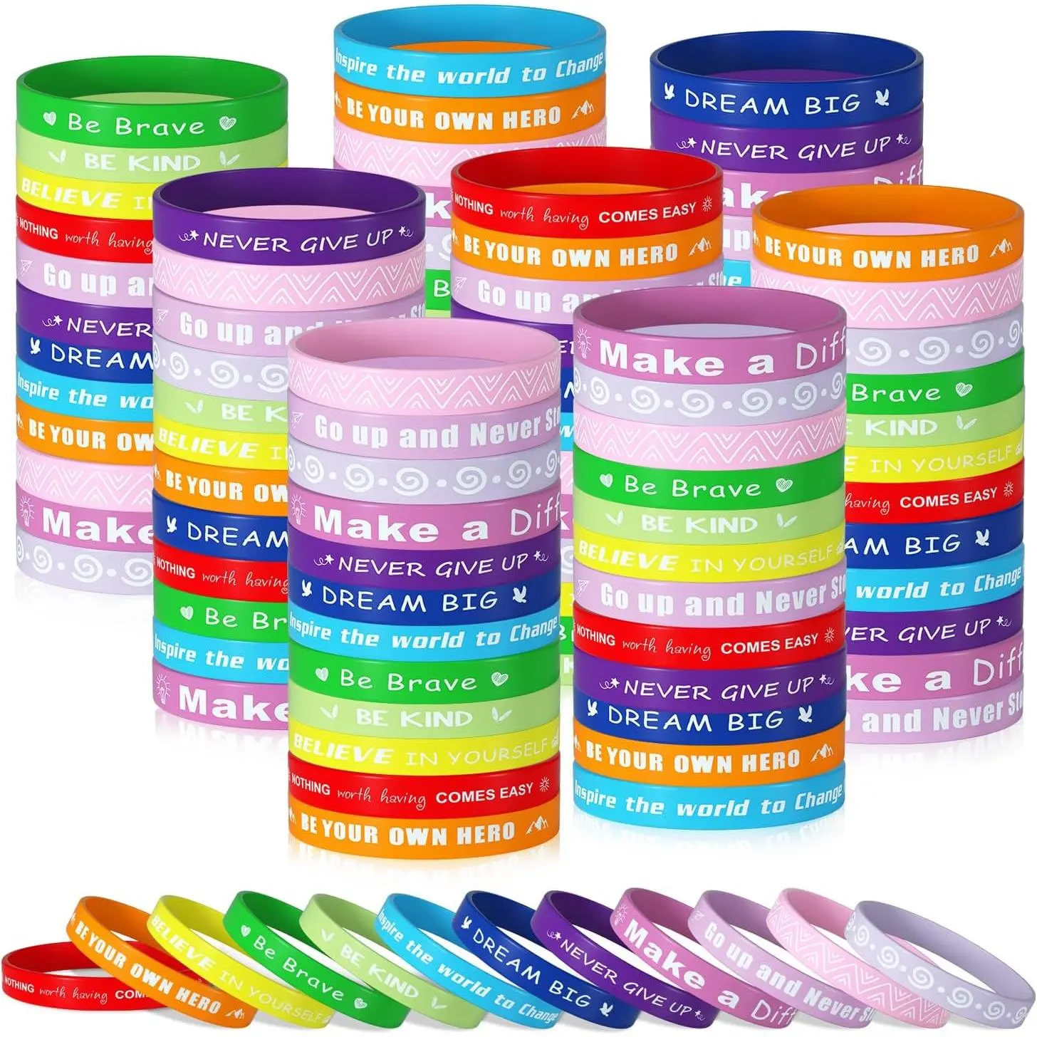 120 count Motivational Quote  Bracelets Colored Inspirational Rubber Wristbands Unisex for  Office Party Favor Gifts Supplies 12 Designs