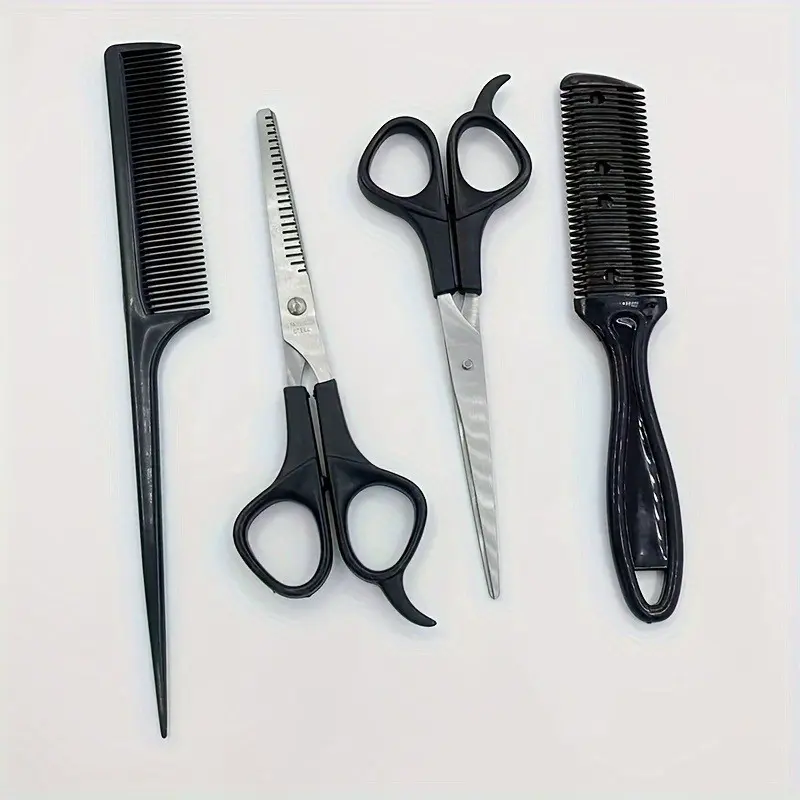 4pcs Professional Hair Styling Tool Set, Salon Supplies, Includes Hair Cutting Scissors, Comb, and Thinning Shears, Perfect Haircuts and Thinning, Haircut Kits