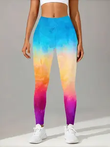 Rainbow Gradient Tie-Dye Yoga Pants for Women, High-Waisted Butt-Lift Fitness Tights, Colorful Blended Running Sports Leggings