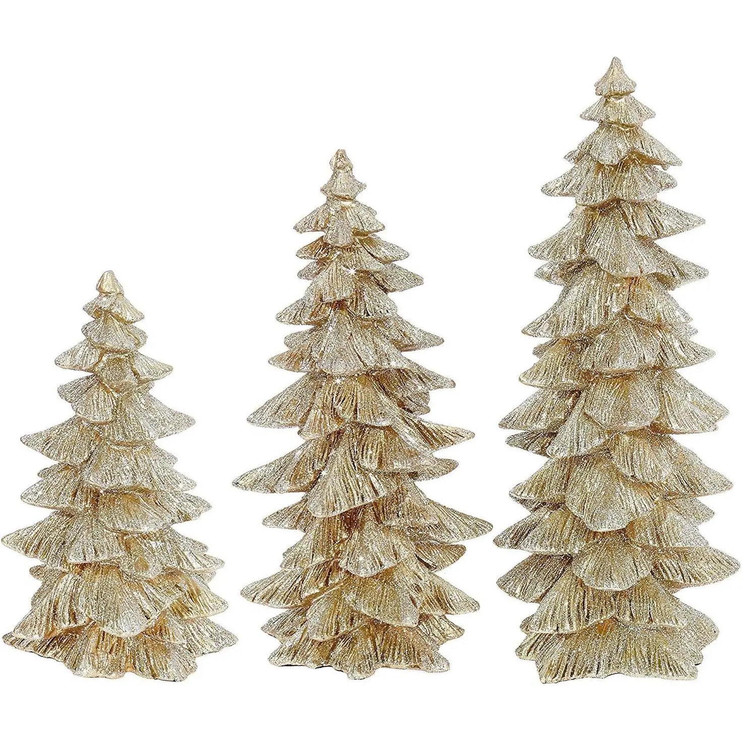 Set of 3 Champagne  Glittered Christmas Trees- 6.5 inches to 9.5 inches Tall