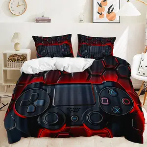 2/3pcs Cyberpunk-Inspired Red and Black Tech Game Controller Pattern Duvet Cover Set, E-Sports Style Bedding Set, Soft and Comfortable, Creating a Cool and Trendy Bedroom. Includes 1 or 2 Pillowcases - Unfilled / Zip Closure.