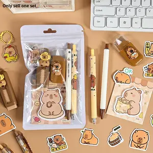 Cartoon Capybara Stationery Set, 6/7 pieces/set Cute Stationery Set, Student Stationery Set, Primary School Birthday Gift, Elementary School, Sticker Pack, School and Educational Supplies, Classroom Supplies, Student Essentials, Office School Supplies