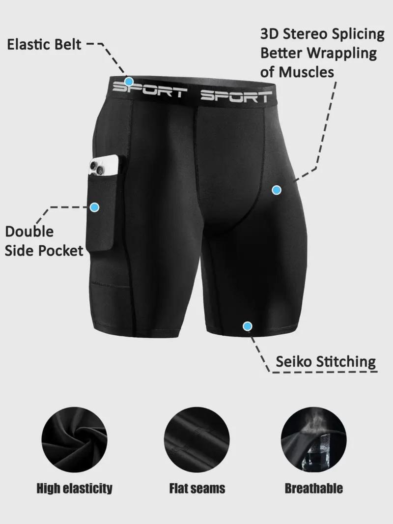 3 Pack BEAST Printed Men's Compression Shorts – Breathable Quick-Dry Workout Shorts with Pocket, Stretch Fit for Gym, Running, Basketball & Sports Training, Breathable Fitness Shorts