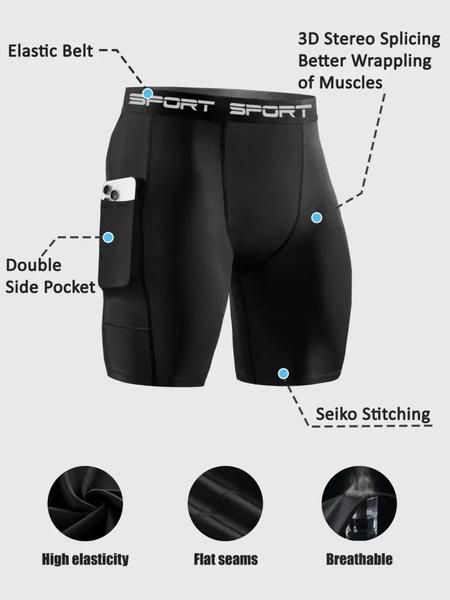 Men's 3-Pack Compression Shorts with" Beast" Print, Breathable Fitness Shorts, Quick-Dry and Stretch Fabric, Suitable for Gym, Running and Basketball