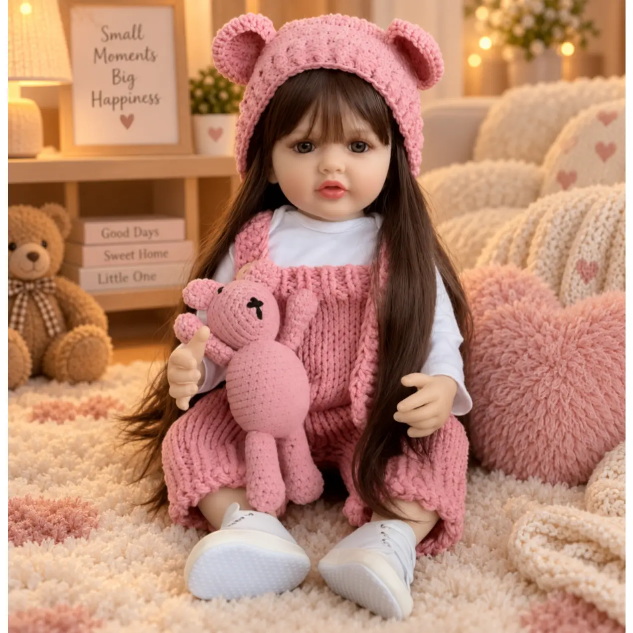 22inch (55cm) Lifelike Reborn Baby Doll - Full Body Soft Vinyl Long Brown Hair Girl Doll, Princess Bebe for Nurturing Play, Birthday Gift for Girls (Toys & Hobbies)