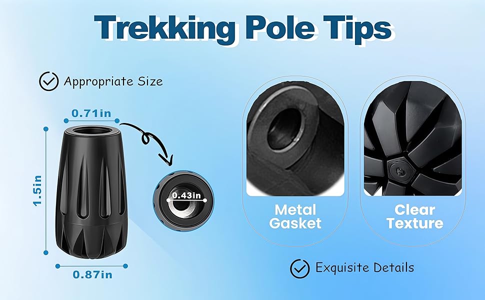 Durable Replacement Trekking Pole Tips, Universal Anti-Slip Walking Stick Tips Caps, Shock Absorbing Hiking Pole Tips Accessories Fits 11mm Standard Poles