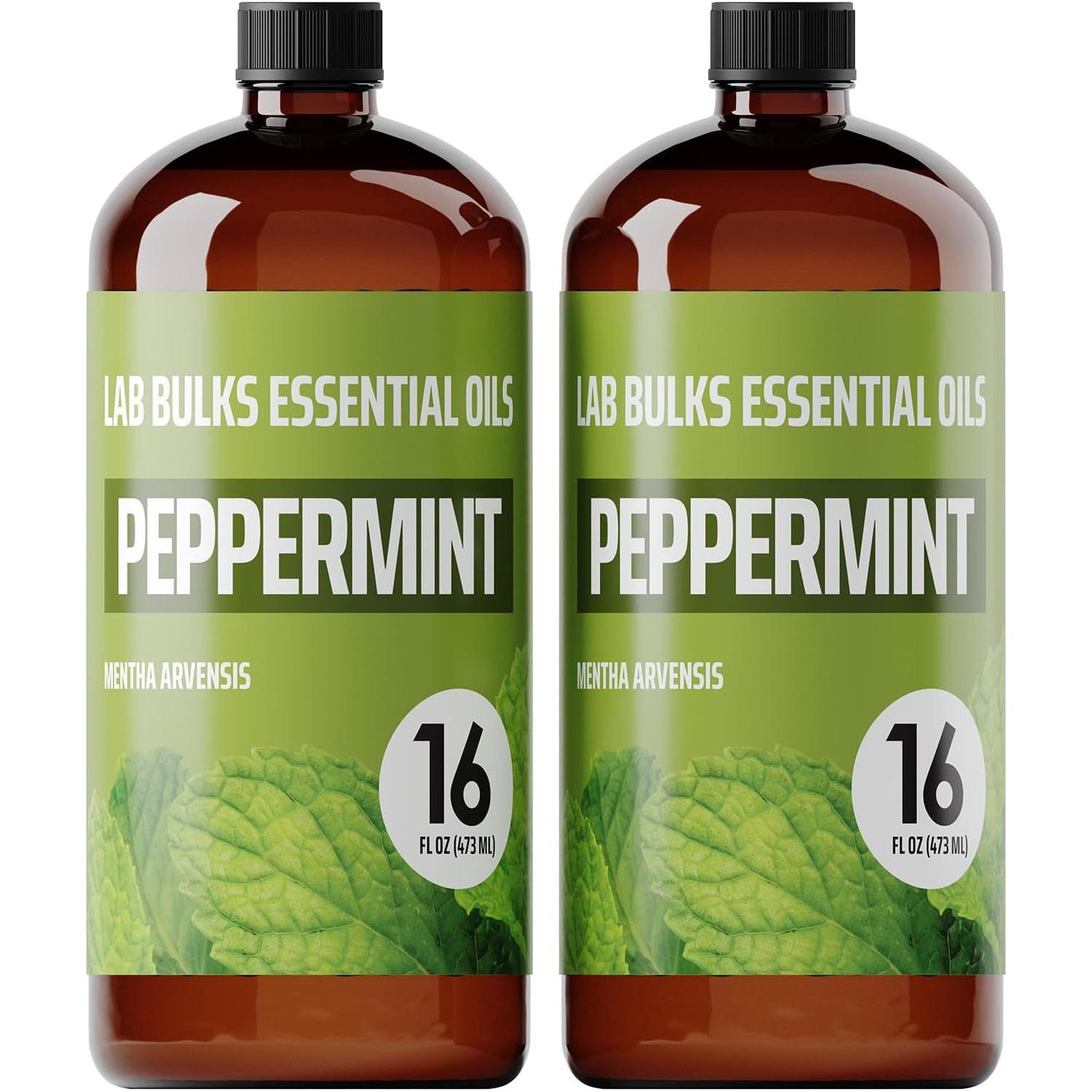 Peppermint Essential Oil - 16 oz, 2 Pack, Bulk for Diffusers, Candles, Cleaning & DIY Sprays