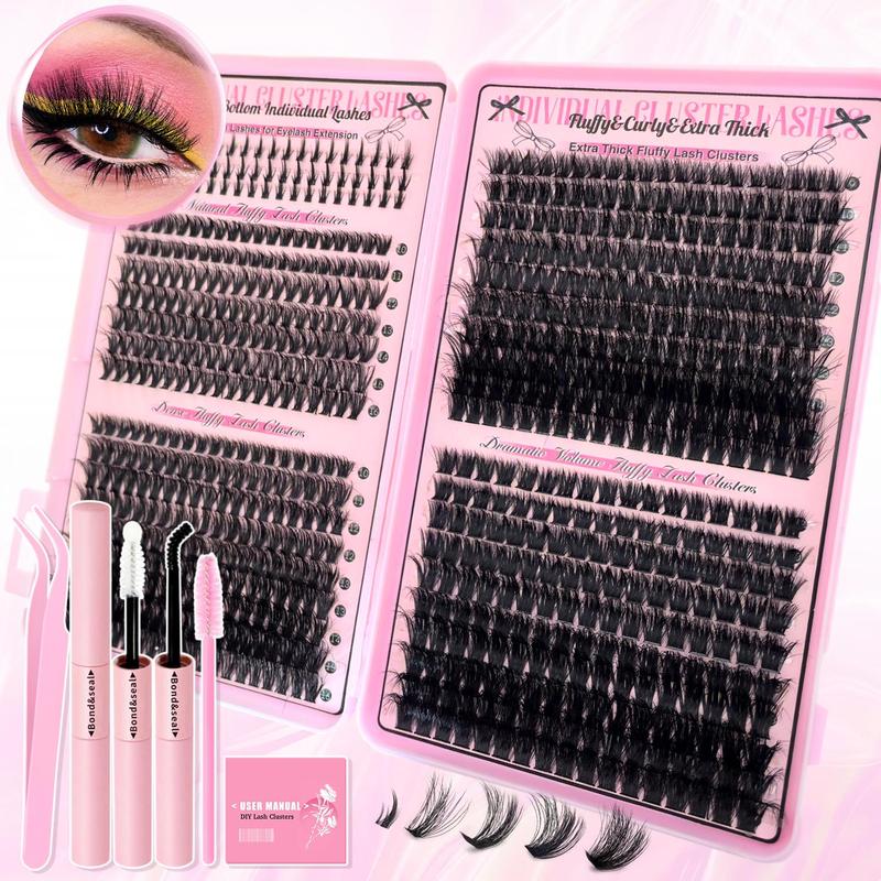 Natural Look Eyelashes Extension Set, DIY Eyelash Extensions, 1 Set Eyelashes Clusters & Lashes Glue & Tweezers & Brush, Eye Makeup Accessories for Women, Eyelash Extension Kit Cosmetic