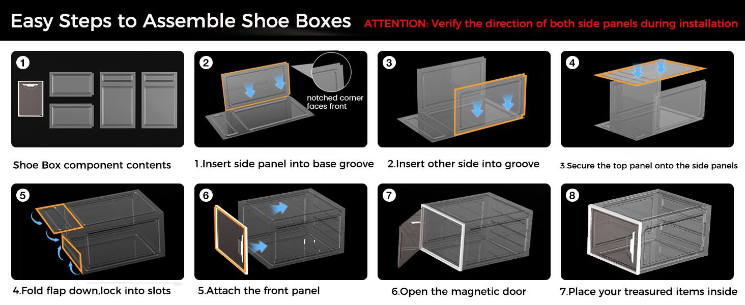 XL Large Stackable Shoe Boxes - Clear Shoe Boxes with Door, Thicken Shoe Organizer for Closet, Saving Foldable Shoe Containers Bins for Sneaker Boot - 6 Pack(White)