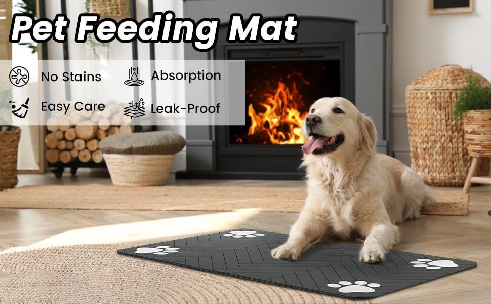 Pet Feeding Mat-Absorbent Pet Placemat for Food and Water Bowl, with Waterproof Rubber Backing, Quick Dry Water Dispenser Mat for Dog and Cat (20"x12", Striped Dark Gray)