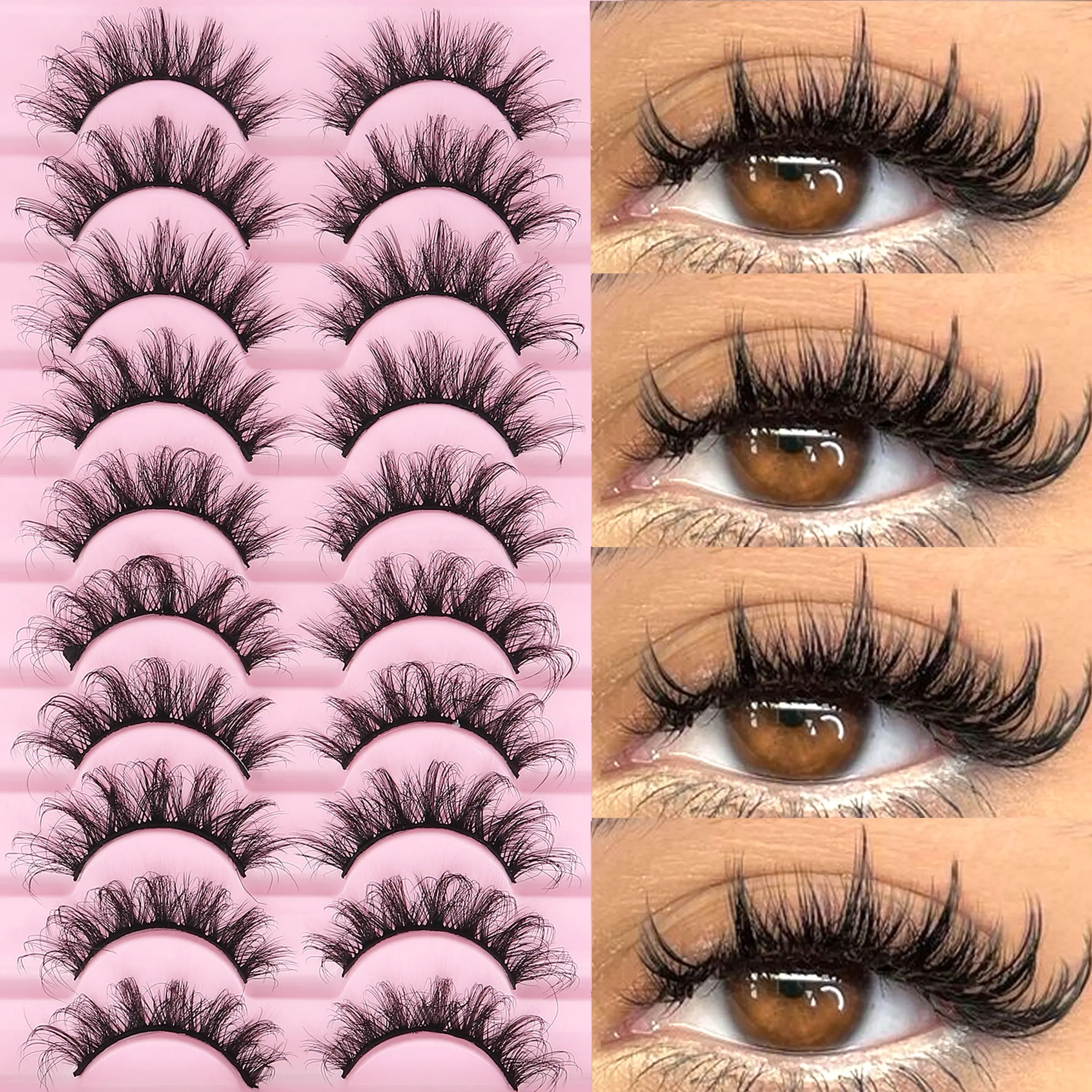 10 Pairs False Fashion Eyelashes, Fluffy 3D Realistic Fox Fur Lashes, Soft Full Volume, Cat Eye Shape, Natural Look, Suitable for All Casual Occasions, Volumized False Eyelashes
