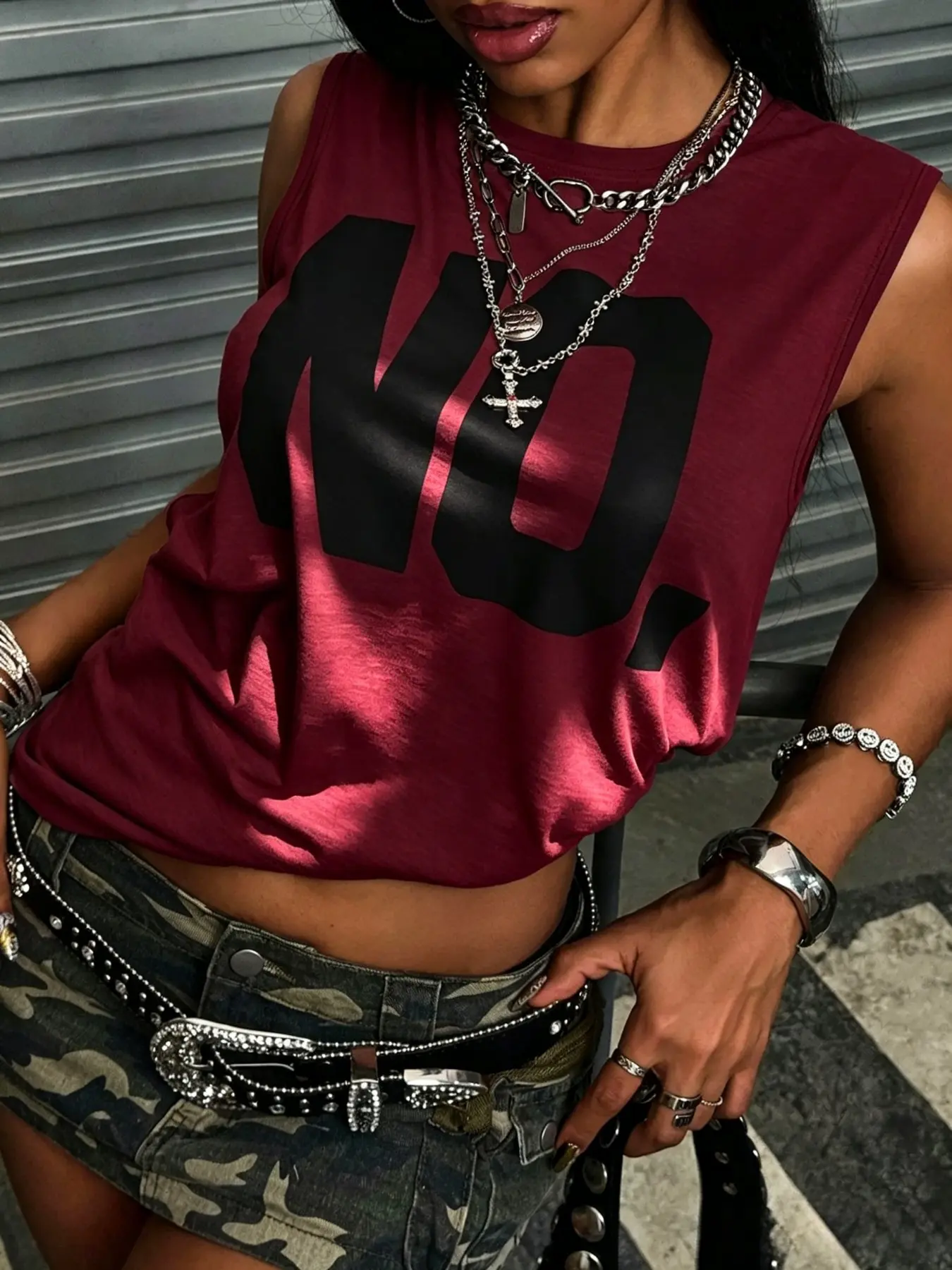 American Street Style Loose-Fit Sleeveless Tank Top, High-Visibility Letter Print, Casual Y2K Fashion for Sports, Dancing, Daily Wear