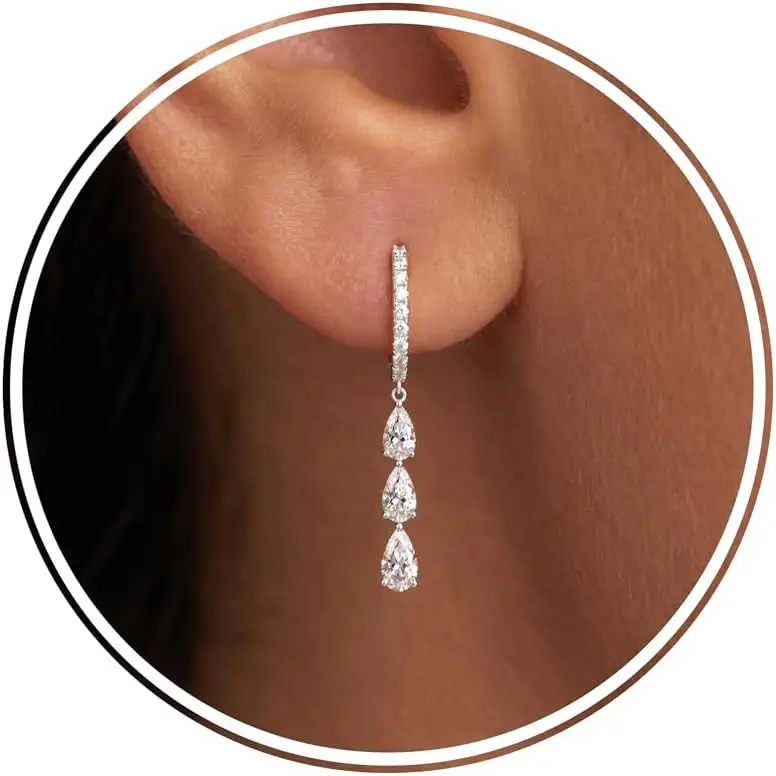 Gold Dangle Earrings for Women, 14K Gold Plated Wedding Bridal Prom Drop Earrings, Hypoallergenic Small Diamond Crystal Huggie Hoop, Dainty Simple Elegant Cute Jewelry Gift Trendy
