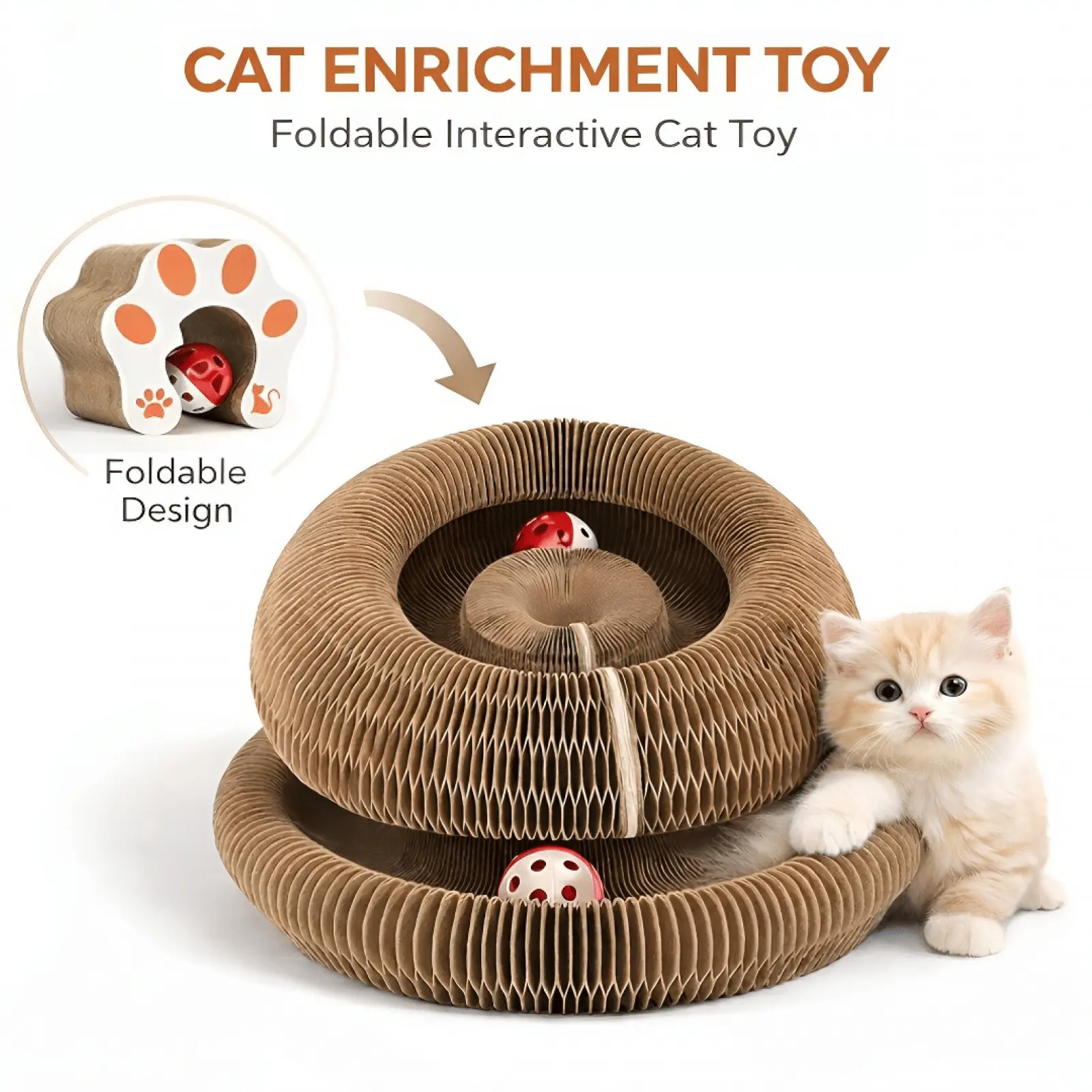 Magic Organ Cat Scratch Board (2PCS) - Accordion Fold Corrugated Paper Scratcher with Honeycomb Mesh Kitty Curls Toy for Calming Stress Relief, All Ages Kittens