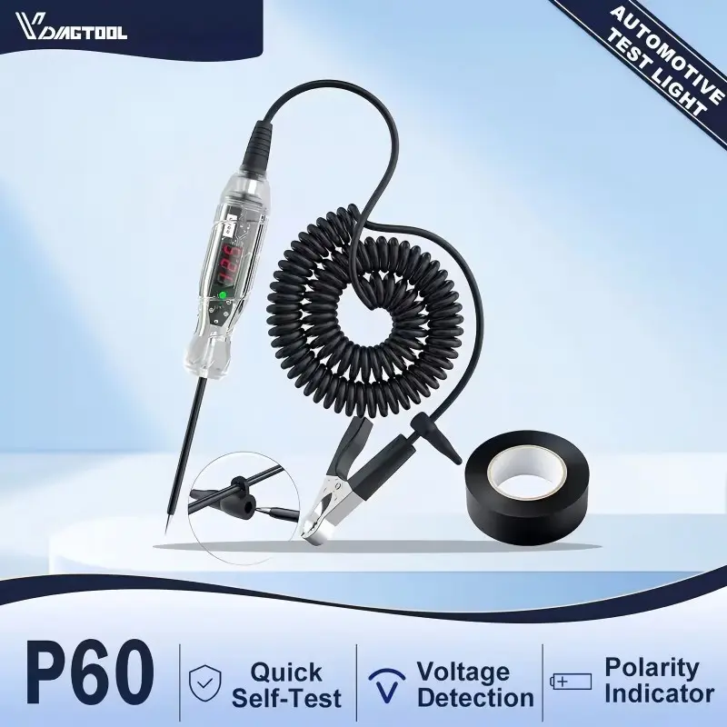 VDIAGTOOL P60 Digital LED Car Circuit Tester, Voltage Probe Pen with Light, 3-70V Automotive DC Tester for Power/Polarity/Shorts/Fuses Fast Detection, Car Diagnostic Test Light for Vehicle Repair, Voltage Meter