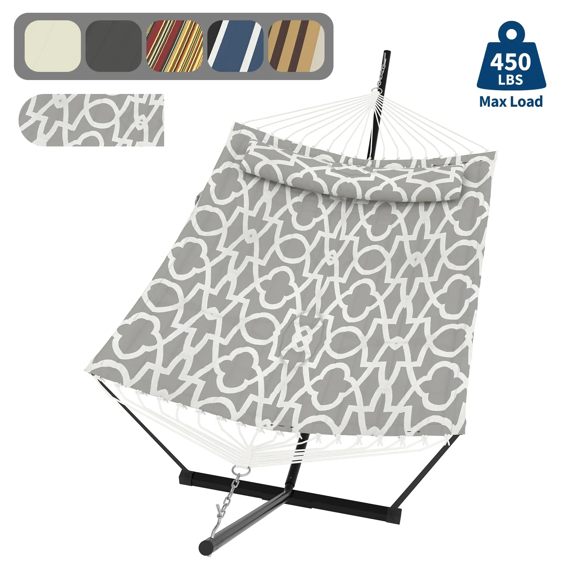 Garvee 2-Person Double Hammock with Stand Kit - Heavy-Duty 450 LBS Capacity Freestanding Outdoor Lounge, Includes Soft Pillow & Balance Ropes, Portable Patio Furniture