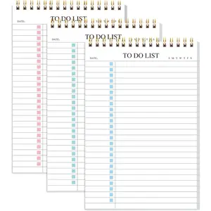 Undated Daily To Do List Notepad 3 Pack, Spiral Waterproof Checklist Planner Notebook, 52 Sheets/Pack, 5.5"*8.3" A5 Size for Office School Supplies