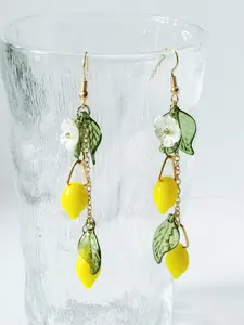 Elegant Lemon Leaf Resin Drop Earrings, Geometric Pattern, Zinc Alloy, All Seasons, Creative Party Jewelry, Women's Daily Wear