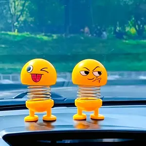 New 2pcs  Combination Ornament Set, Spring-Loaded Cartoon Nodding Doll Ornament, Suitable for Car Interior Decoration, Home, and Desktop Office Decor, Comes with Traceless Double-Sided Tape for Easy Installation, A Small Car Ornament to Keep You