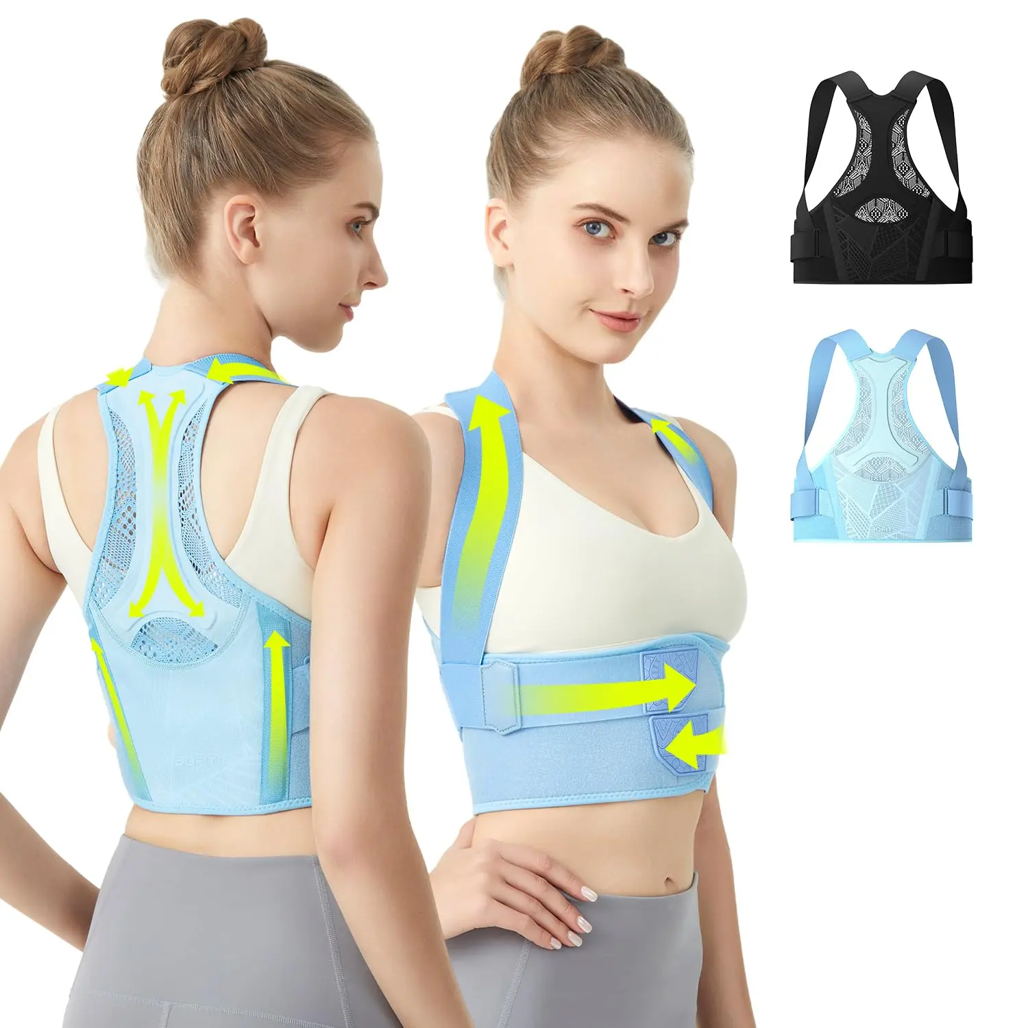 Posture Corrector  Women - Lightweight and Breathable Back Brace  Pain Relief, Rounded Shoulders and Hunchback, Compact & Portable with Fashionable Design, Invisible Under Clothes Blue-L