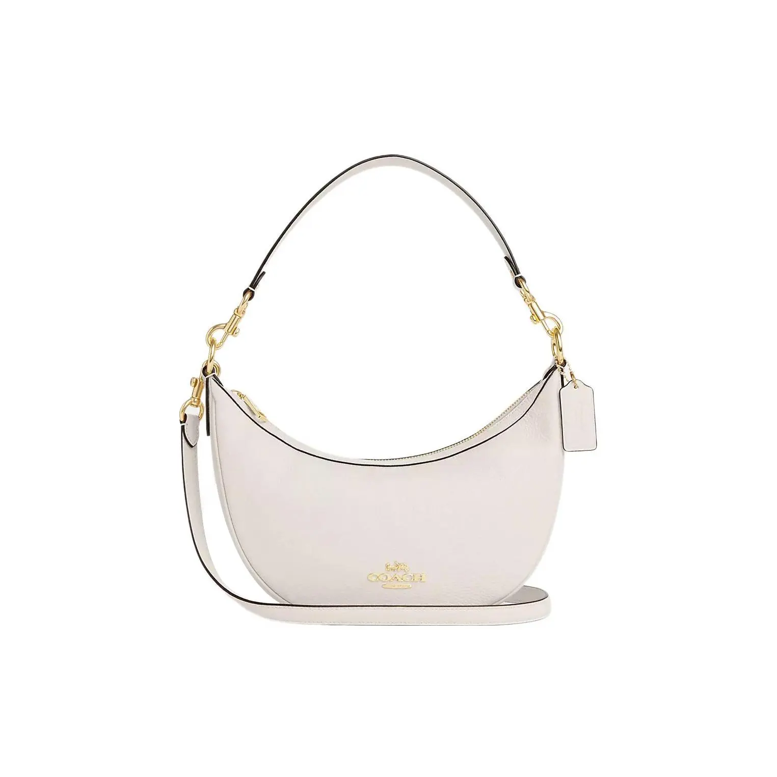 COACH Aria 26 Pebbled Leather Crescent Crossbody Bag for Women in Gold and Chalk White