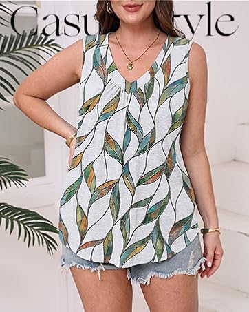 WIHOLL Tank Top for Women Loose Fit Sleeveless Shirts V Neck Summer Clothes Ruched Women's Tees and Tanks Curved Hem SpringStatements