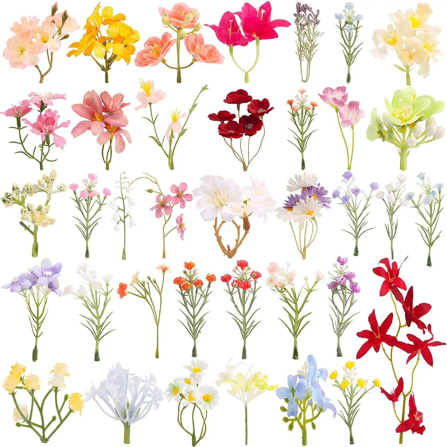 37Pcs Mini Plastic Artificial Flowers for DIY Craft, Small Bouquets, Bridal Baby Shower, Cake Decor, Home Party Wedding Anniversary DecorationGift