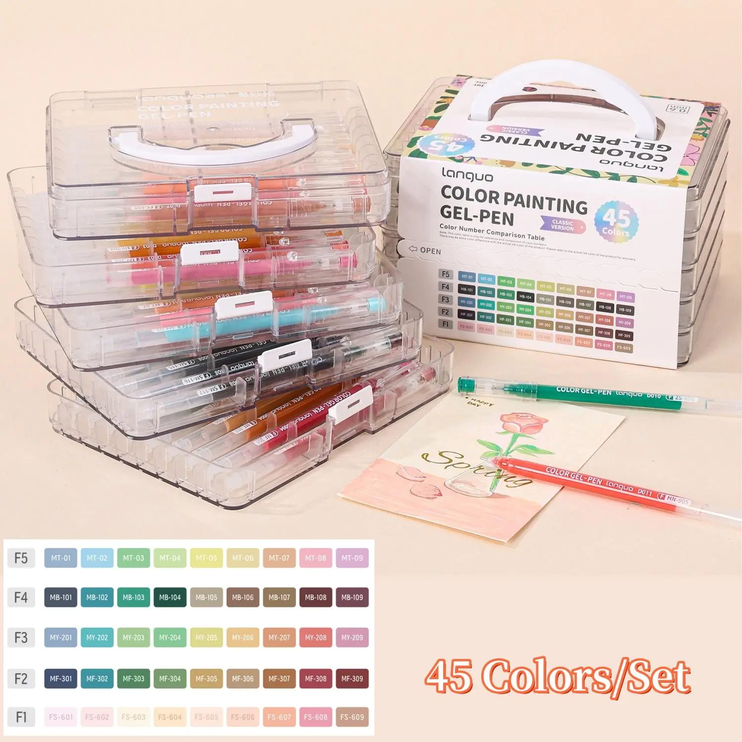 Color Painting Gel Pen Set, 45/72/99 Colors Gel Pen with Storage Box, Large Capacity Ink Pens, Art Supplies for Diary, Card, DIY, Art School Supplies