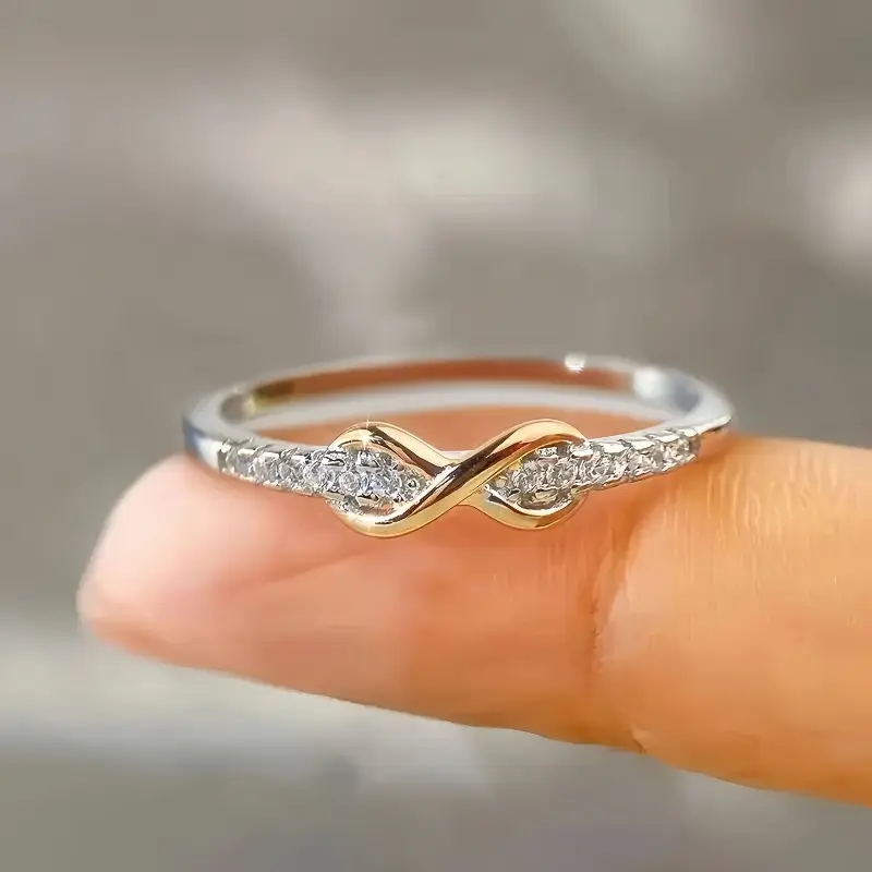 Women’s Lucky 8-Shape Zircon Stackable Ring - Female Adhesive Resin Viral Minimalist Single-Row CZ Band, Dainty Sparkly Thumb/Pinky Jewelry, Smooth Comfort Fit, Ideal for Casual Wear & Delicate Gift