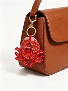 Handmade Beaded Crab Bag Charm, Gold Thread Embroidery Lucky Crab Keychain, Luxury Unique Bag Pendant Gift, All-Season Accessory