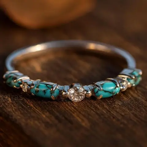 Boho Vintage Unique Silvery Oval Artificial Turquoise Inlaid Cubic Zirconia Rings Western Vintage Women Fashion Jewelry Daily Vacation Gift From A Best Friend