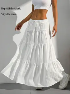 Women's Solid Color Tie Front Skirt, Boho Fashion Casual Long Skirt for Daily Wear, Holidays and Vacations, Summer Ladies Bottoms