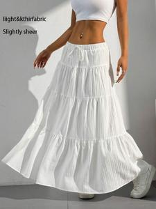 Women's Solid Color Tie Front   Skirt, Boho Fashion Casual   Long Skirt for Daily Holiday Vacation Wear, Ladies Bottoms for Summer