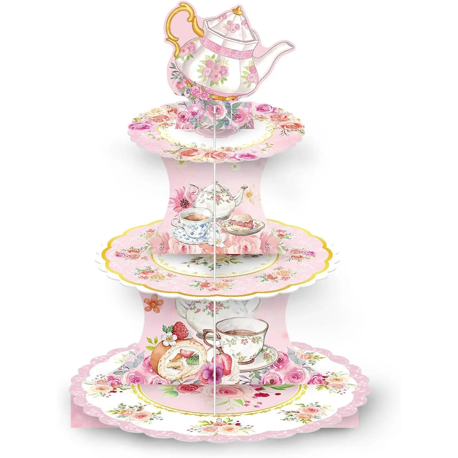 3 Tier Floral  Cupcake Stand,  Talking Dessert Tower Garden Party Decorations for Little Girls, Flower  Cupcake Holder  Shower Birthday Wedding