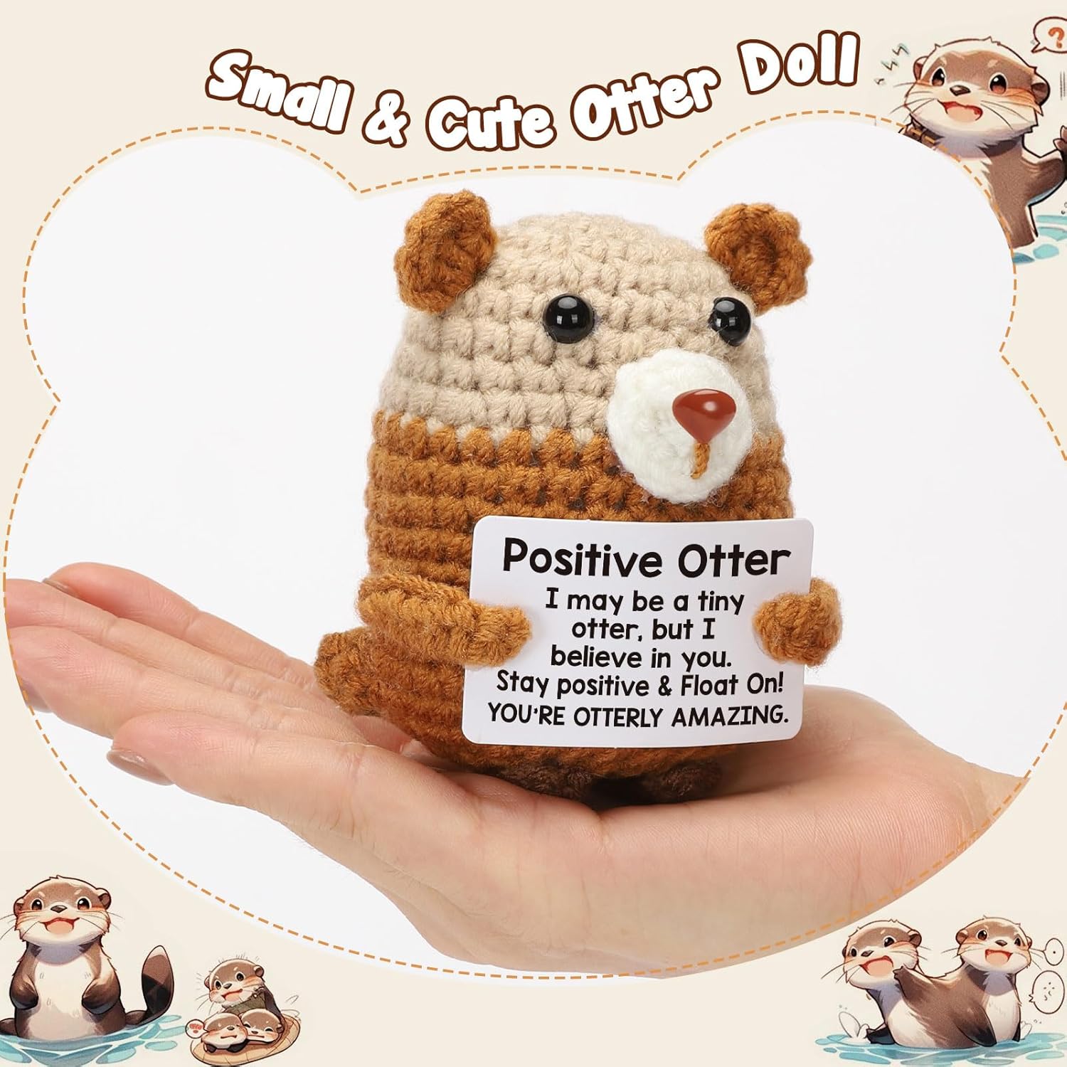 Crochet Otter Positive Emotional Support Gifts - Inspirational Motivational Handmade Stuffed Decor, Funny Pickle Potato Style Companion, Perfect Galentines Valentines Day Easter Birthday Presents for Women Men Teens Son Daughter Friends to Encourage