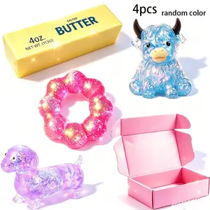 4pcs High Mountain Cow Playdough, Mini Cute Animals, Butter Stick Stress Relief Toy, Slow Rise Sensory Fidget Ball, Anxiety Relief, Easter Basket Fillers
