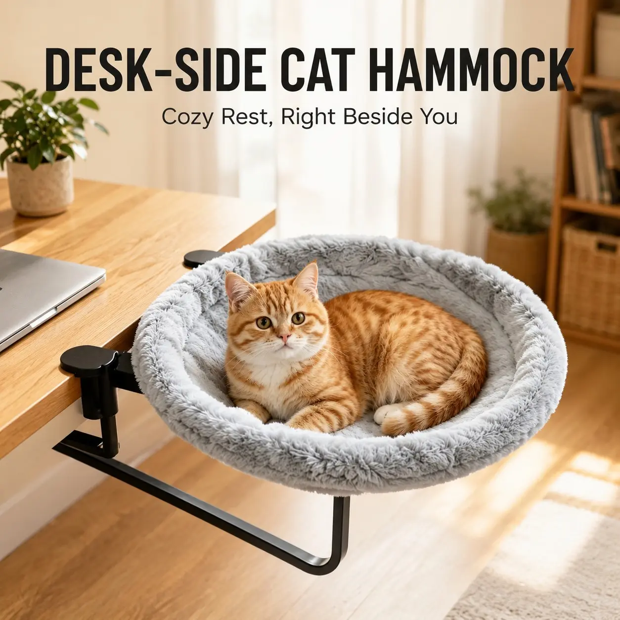 Home Office Cat Perch, Hanging Cat Bed, Plush Desktop Side Cat Bed, Clip-On Tableside Cat Bed, Comfortable Suspended Cat Nest, Space-Saving Cat Lounger