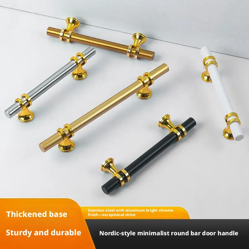Gold, silver, and black stainless steel round tube handles; wardrobe door handles; modern minimalist furniture door handles; cabinet handles; drawer handles
